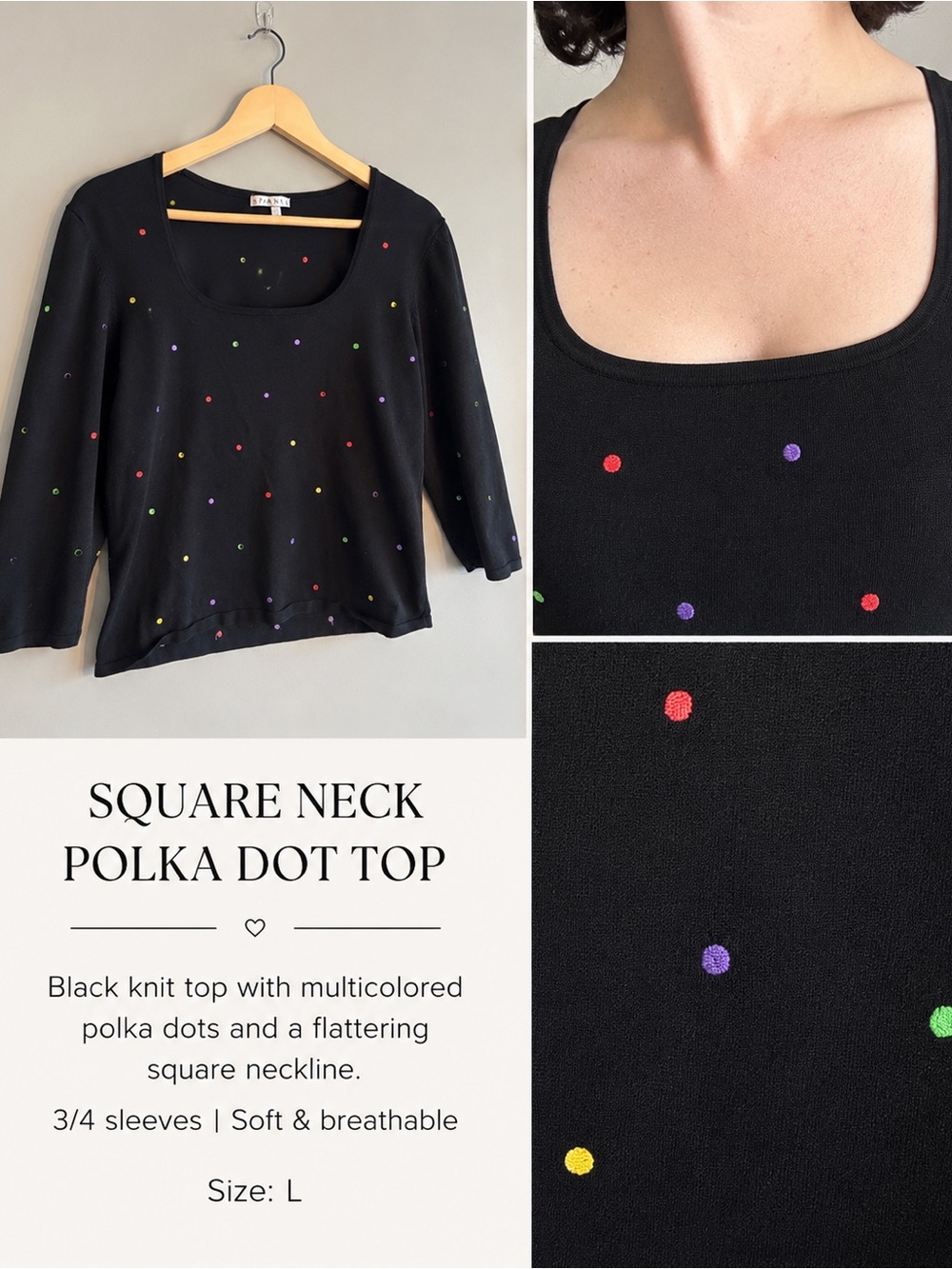 Black Knit Polka Dot Women’s Top